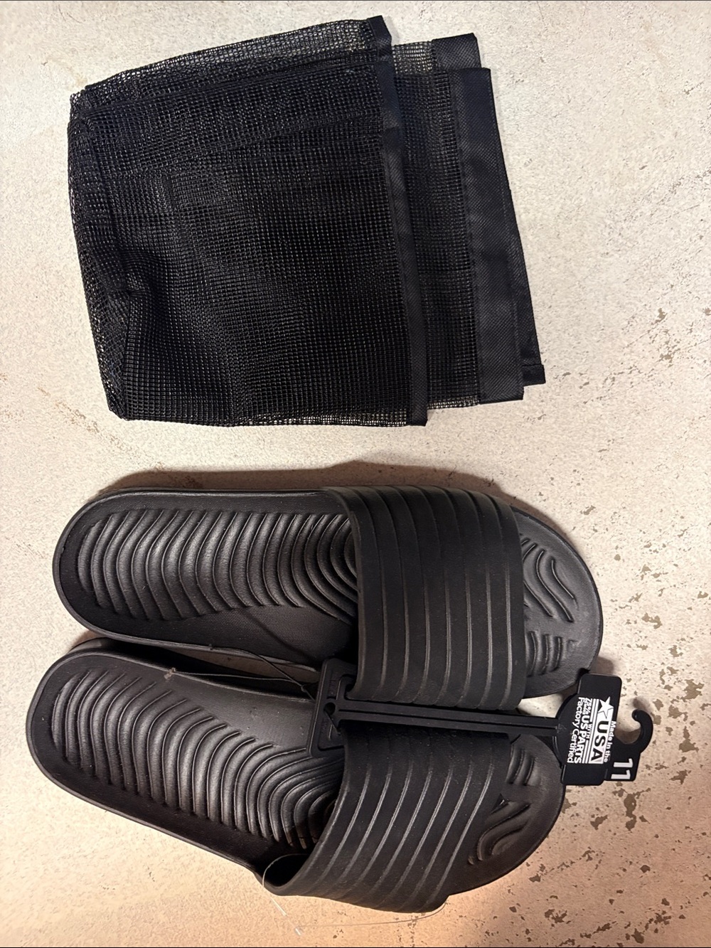 Men's Black Slide Sandals with Shower Bag